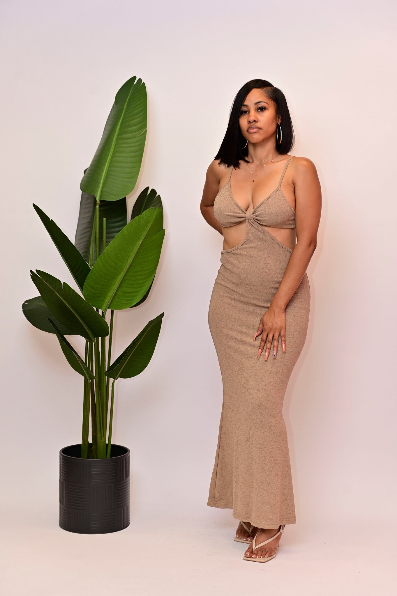Sultry Tan Cut out Maxi Dress