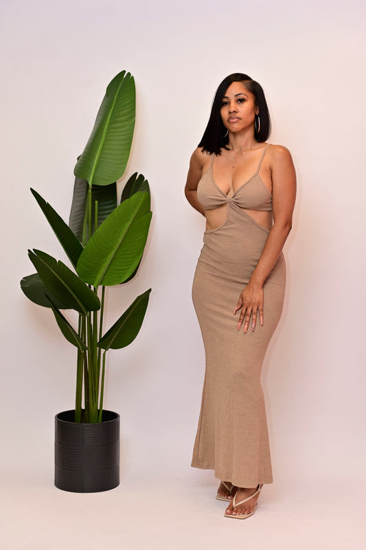 Sultry Tan Cut out  Maxi Dress