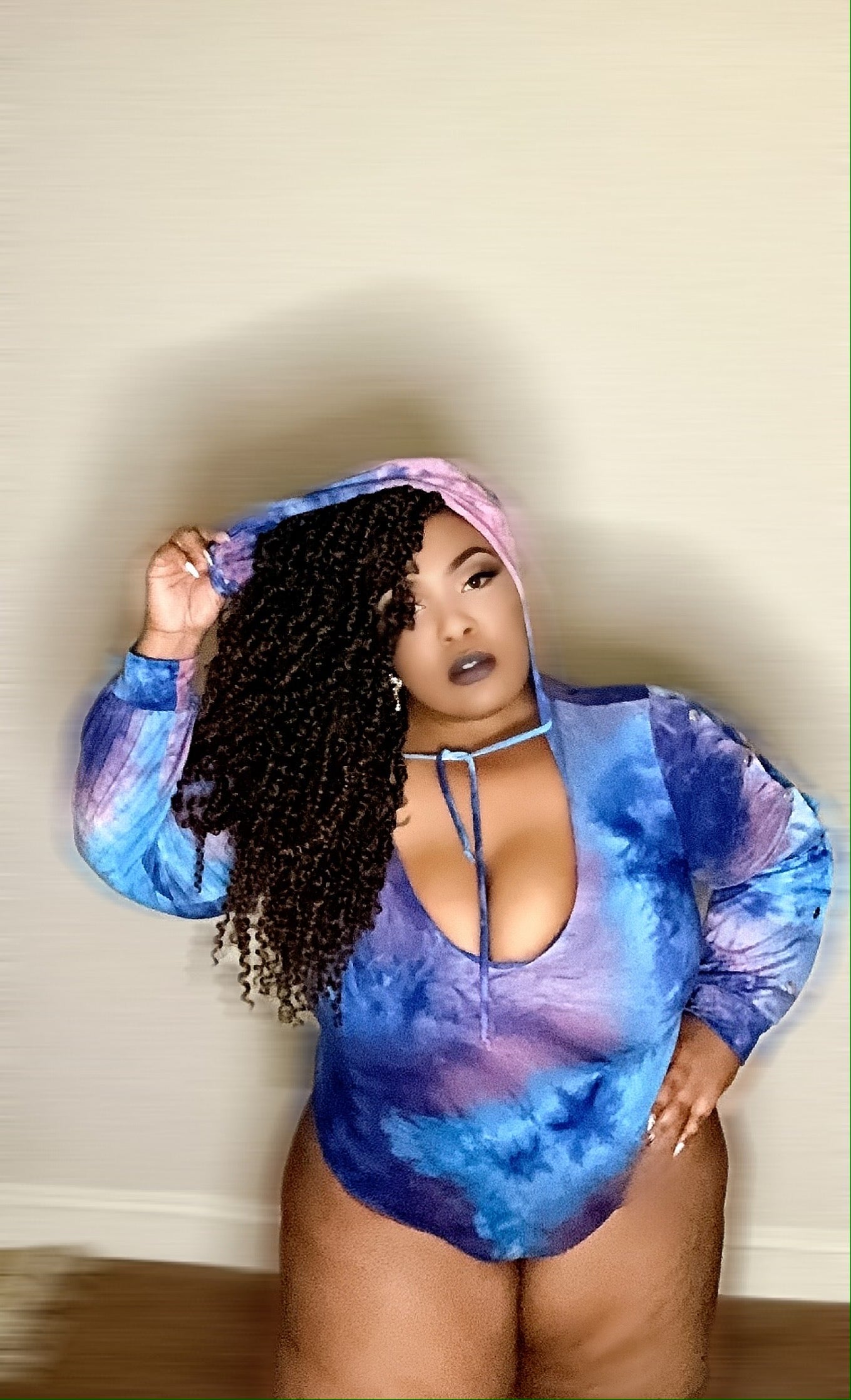 Blue Tye Die Hooded Bodysuit