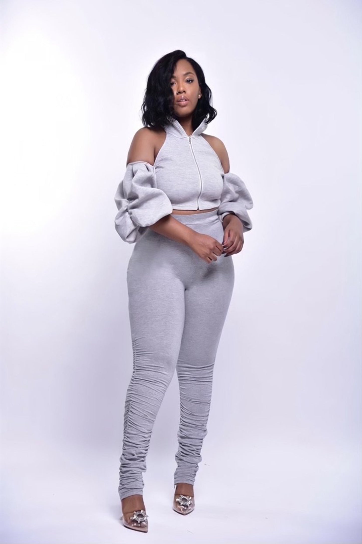 Heather Grey Hoodie Two Piece Set