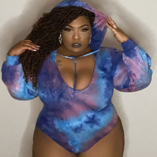 Blue Tye Die Hooded Bodysuit