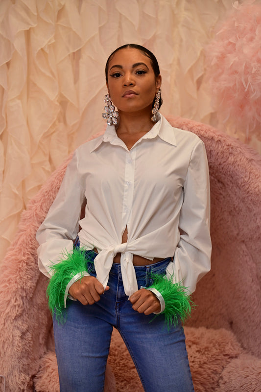 Feathered Cuffed Button Up Shirt