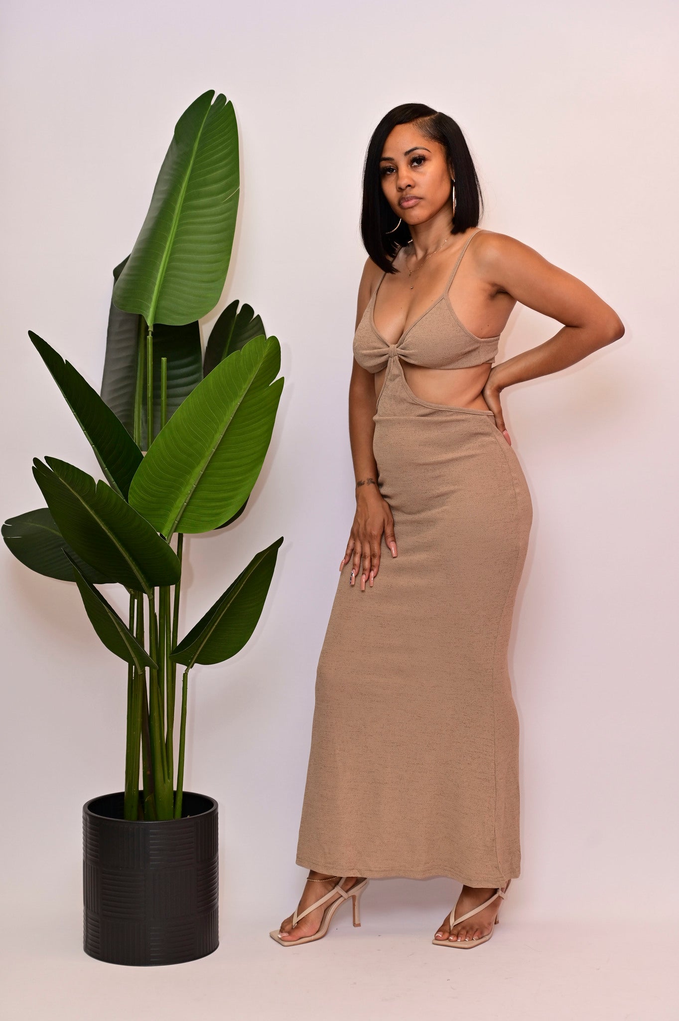 Sultry Tan Cut out  Maxi Dress